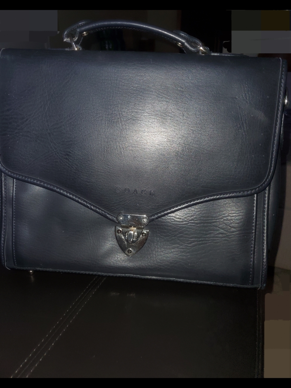 Coach Black Leather Top-Handle Tote with Polished Gold Lock - Picture 2 of 11